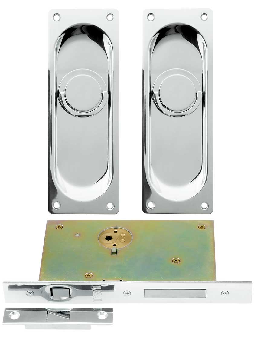Bryn Mawr Passage Pocket Door Mortise Lock Set with Rectangular Pulls